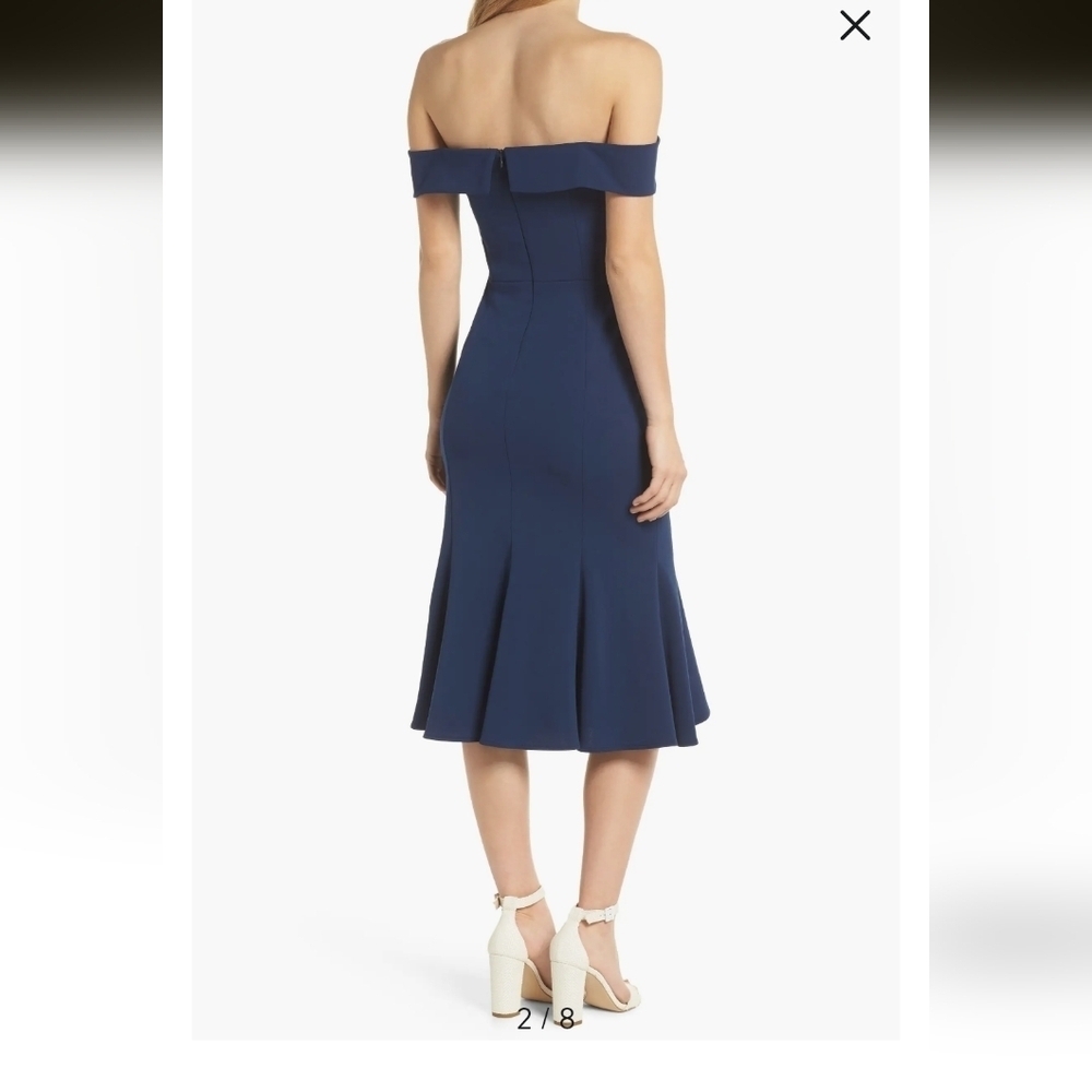Gal Meets Glam Tyler Scuba Navy Blue Dress Off Shoulder Mermaid 4 - Picture 6 of 7
